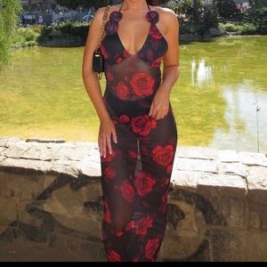 Flower detail Red and black dress. Bought for my Bach party and didn’t fit me.